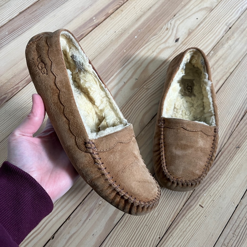 UGG Australia Ansley 5732 Chestnut Suede Shearling Moccasin Slippers Womens‎ 8